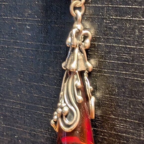 Vintage Sterling Silver Genuine Baltic Amber Leaves Teardrop Dangle Earrings - Picture 4 of 5